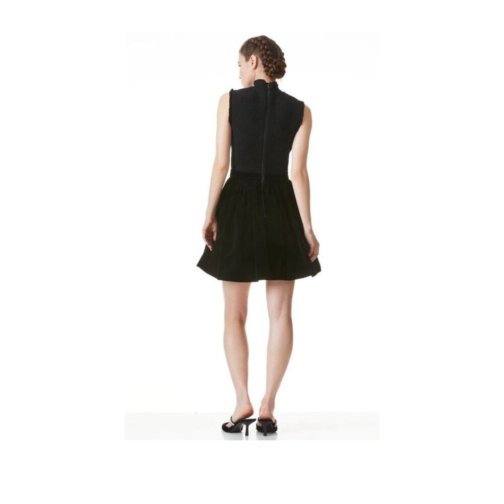 $495 Alice + Olivia Women's Black Velvet Smocked High Neck A-Line Dress Size 8 - Picture 2 of 12